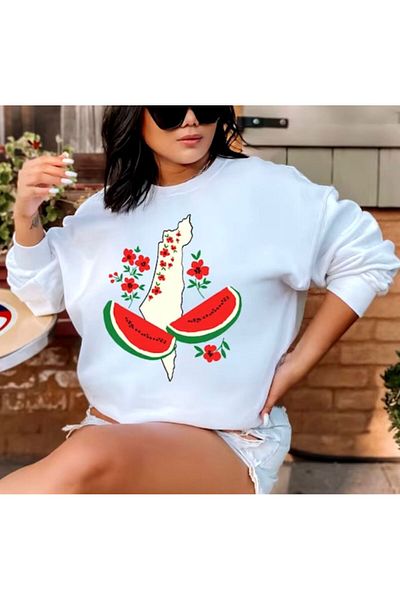 KMS MODA -Men's Sweatshirt Palestine Watermelon Printed Hodies 3 Thread Compact Fabric Inside Cotton