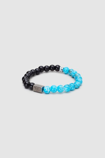 Twn Men's Bracelet - Shiny Black Blue Glass