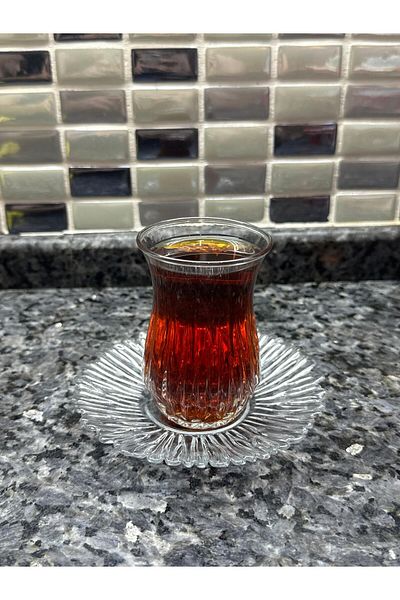 Paşabahçe Echo ( 420181 ) Tea Cup and Imported Tea Plate Set 12 Pieces