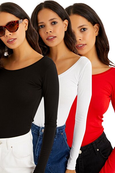 modavingo Women's Black White Red Long Sleeve Princess Collar Body