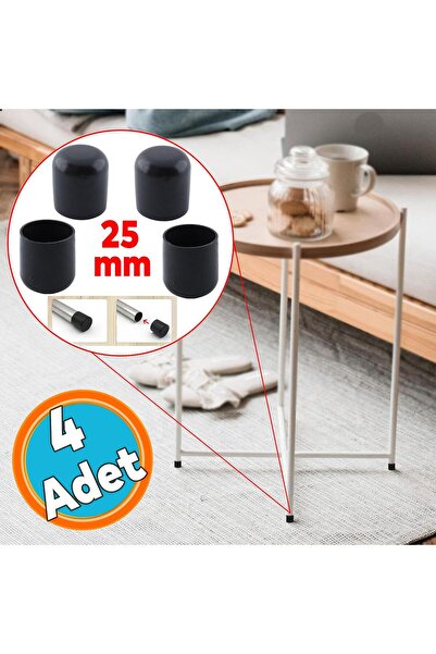 NZB 4 Adet Masa Sandalye Sehpa Ayak Tapası Tıpa Papuç Takoz Yuvarlak Siyah 25 mm Parke Zemin Koruyucu