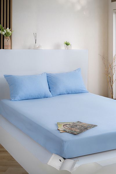 KetraHome Set Cearşafuri Unică Albastru Bumbac 100 X 200 Cm 1 Faţă de Pernă