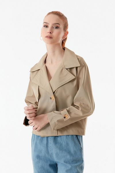 Fulla Moda Double Breasted Collar Buttoned Basic Trench Coat