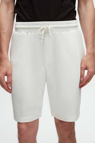 D'S Damat Πλεκτό σορτς Ecru Slim Fit Groom - Ελαστική μέση και λεπτομέρεια κορδόνι