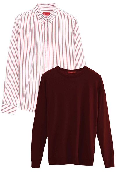 D'S Damat Ds Damat Slim Fit Claret Red Cotton Blended 2-Piece Crew Neck Shirt and Sweater