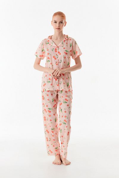 Fulla Moda Set de pijamale cu guler de cămașă cu model cireș