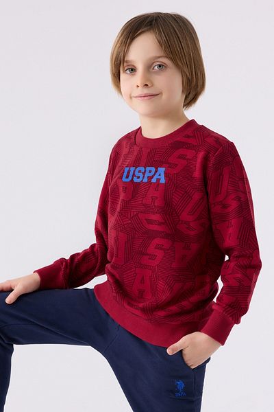 U.S. Polo Assn. Us Polo Assn. Claret Red Uspa Printed Licensed Boy Suit