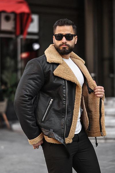 MODA Δερμάτινο παλτό από πλαστικοποιημένο διπλό στήθος