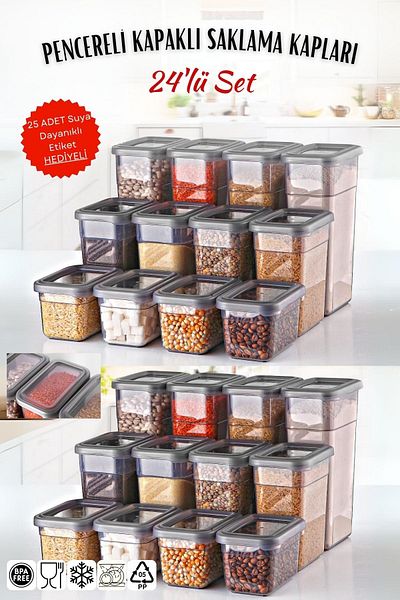 Nandy Home 24-Piece Anthracite Storage Container Set - 8x 1.58/1.1/0.58 Lt - With Window Lid