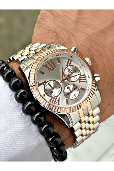 Tisaati ساعة يد رجالية بسوار معدني فاخر بأرقام رومانية وسلسلة خاصة مع هدية سوار