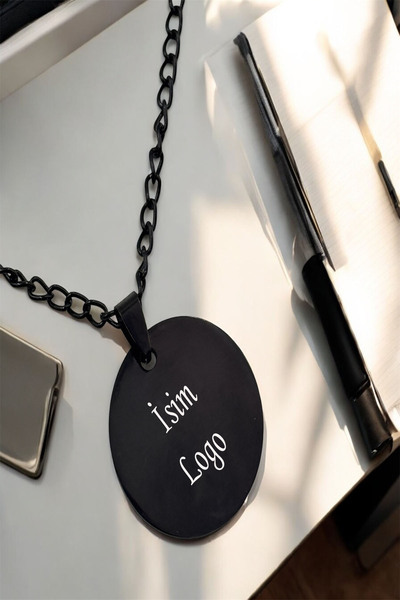 tusah Siyah Yuvarlak Kolye İsimli Veya Resimli