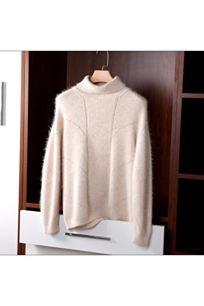 ARDSU Pulover de damă din cașmir 100% bej-gri - cu guler și moale