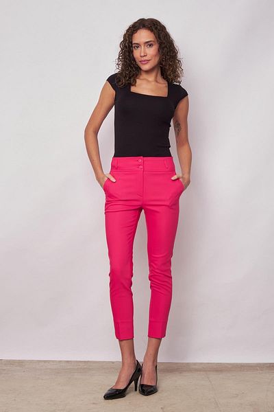 Jument High Waist Pocket Slit Leg Ankle Length Lightweight Lycra Fabric Stylish Office Trousers-fuge