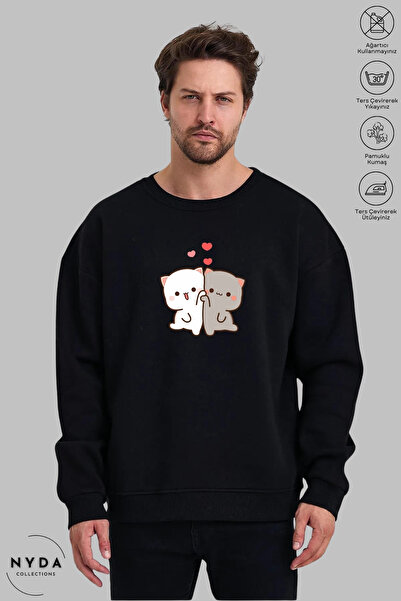 Nyda Collections Hanorac oversize fără glugă cu mânecă lungă - decolteu, impr...