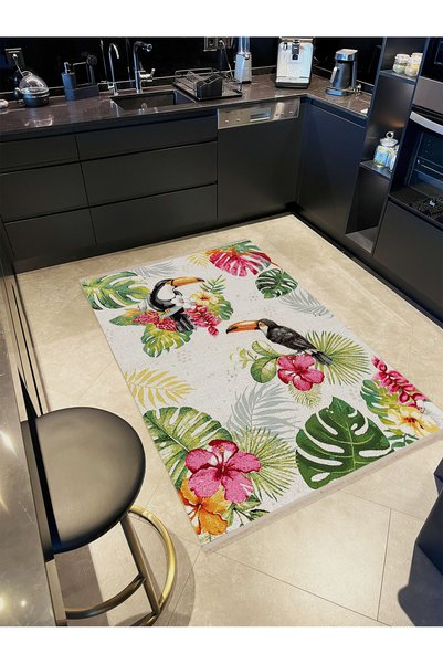 Rugs Modern Halı Angel Collection Tropical Leaves and Parrot Patterned Woven ...