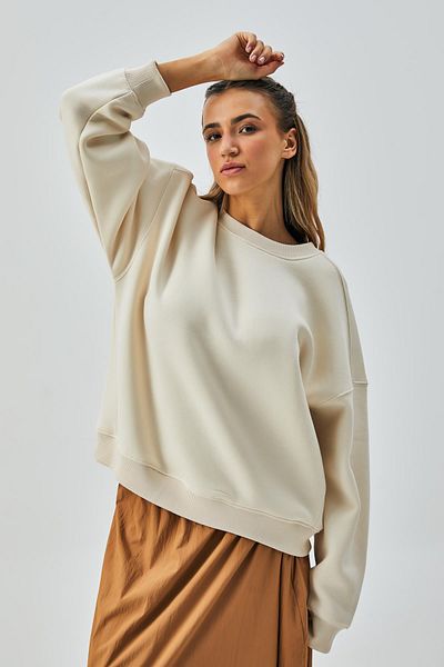 minaaise Hanorac oversize din bumbac pieptănat cu 3 fire, ecru, 28050
