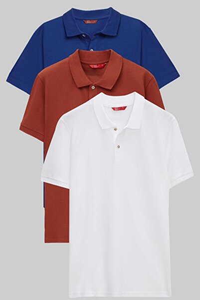 D'S Damat Ds Damat Regular Fit Saks/Teja/Pică alb Texturat 100% bumbac Tricou...