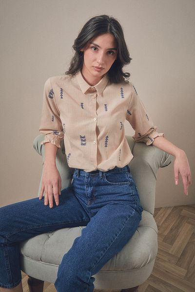 Fulla Moda Printed Lace-up Long Sleeve Shirt