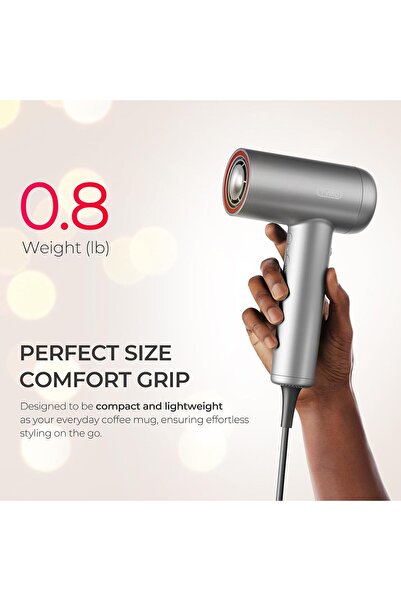 TYMO Hair Dryer with Adjustable Diffuser, 3 Speeds & 4 Temps, Fast Drying, Low Noise, Gray