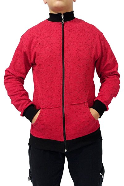 wingetstar Men's Sweatshirt Red Gray Pattern