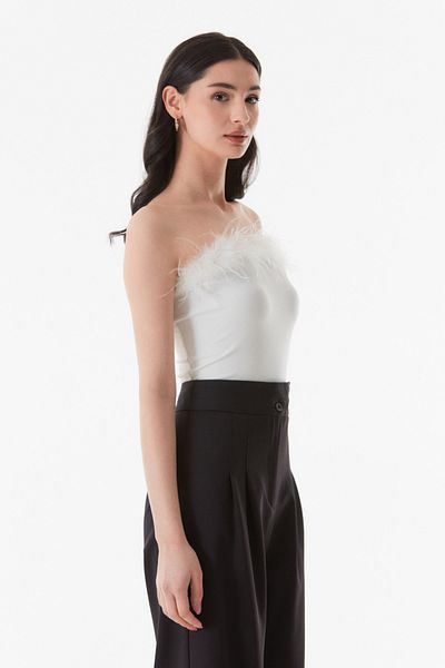 Fulla Moda Στράπλες Γούνινη Crop Μπλούζα
