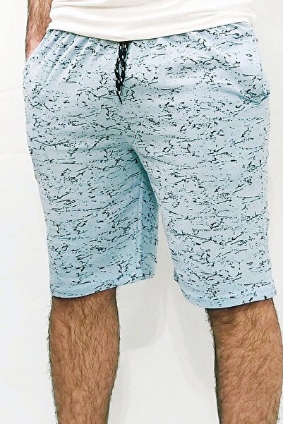 wingetstar Pánské modré šedé dvouvláknové 85% bavlna 15% polyester Pohodlný střih Ležérní bermudy s potiskem