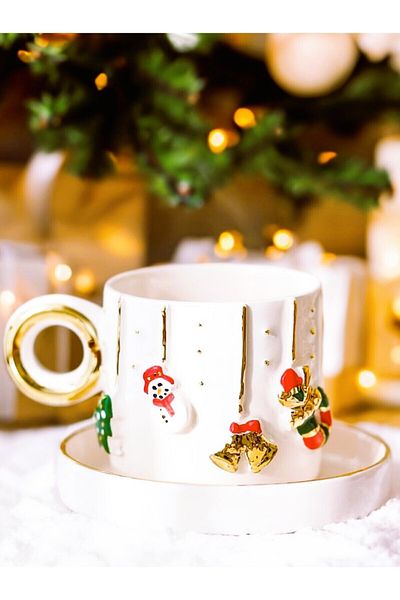 Monako Limited Edition 24K Gold Decorated - Christmas Embossed Cup Christmas Mug, Cup 100 ml