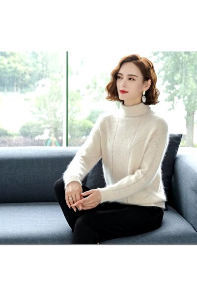 ARDSU Pulover de damă din cașmir 100% bej-gri - cu guler și moale