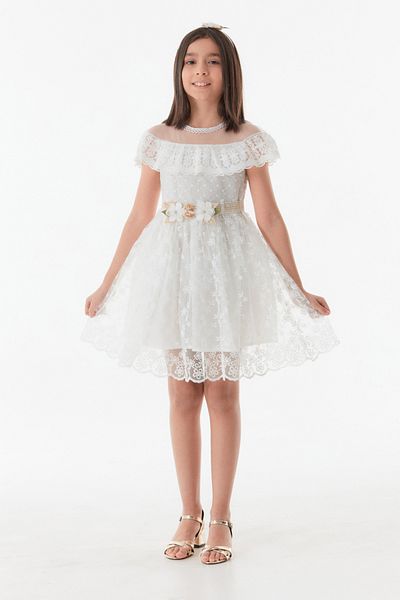 Fulla Moda Girl's Dress - with Flower Brooch and Crown Accessory