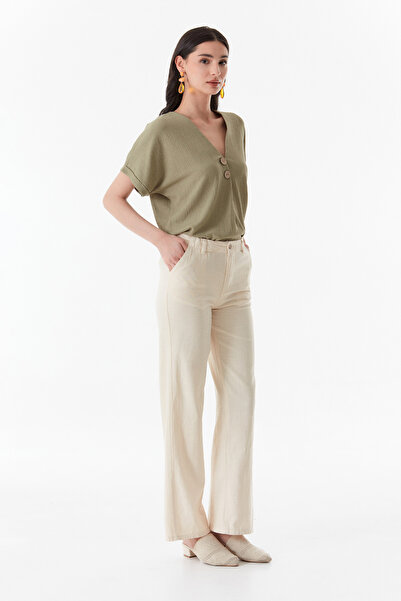 Fulla Moda Yüksek Bel Palazzo Keten Pantolon