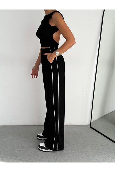 DeChival Παντελόνι Modal Fabric Φούτερ Loose Cut / Φαρδιά κομμένο παντελόνι με πλαϊνές ρίγες