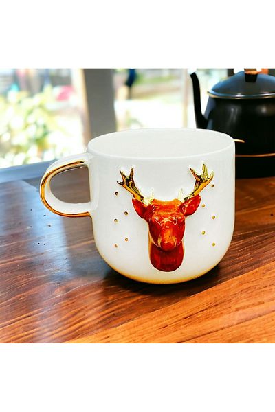 Celines Wonders 24 Carat Gold Detailed, Handmade, New Year Deer Embossed, Gift Mug, Deer Mug, Elk Mug