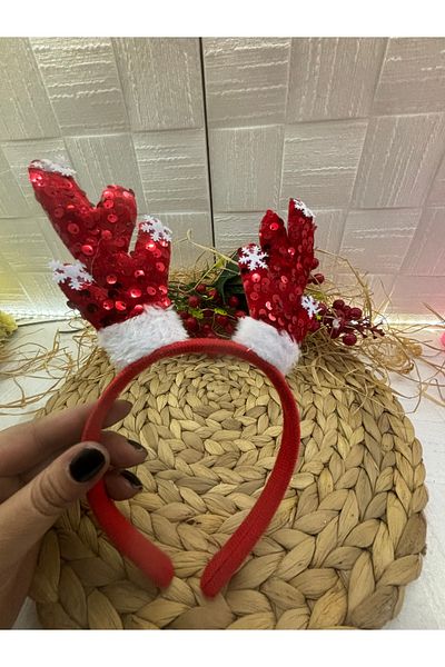 Deniz Party Store Christmas Red Velvet Sequence Deer Neck Crown 1 Piece