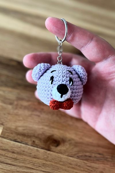 FCSTORE Lilac Bow Tie Teddy Bear Amigurumi - Handmade Organic Vegan Keychain Toy (1 Piece)