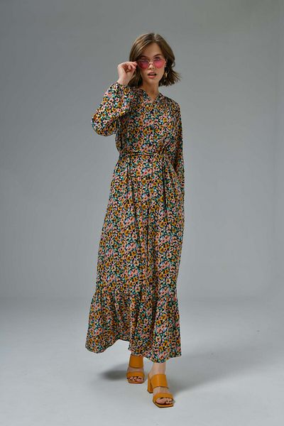 Saade Magnificent Collar Floral Patterned Raglan Sleeve Dress