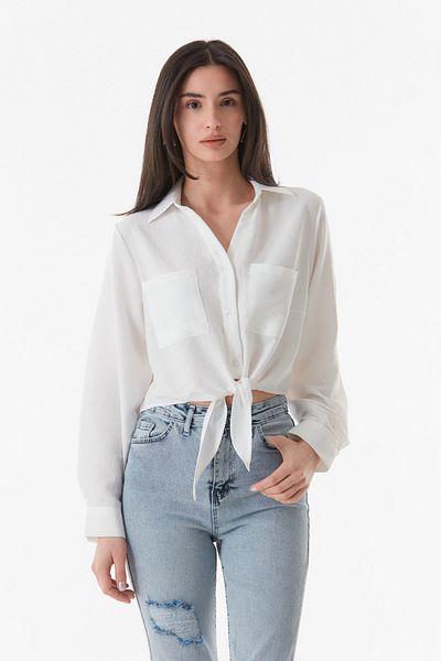 Fulla Moda Tie Front Crop Shirt