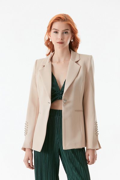 Fulla Moda Stone Detailed Double Breasted Collar Blazer Jacket