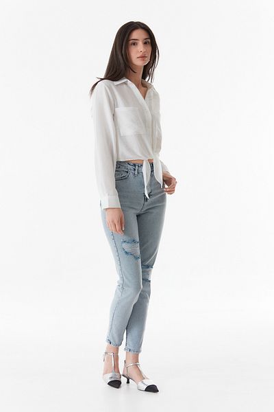 Fulla Moda Tie Front Crop Shirt