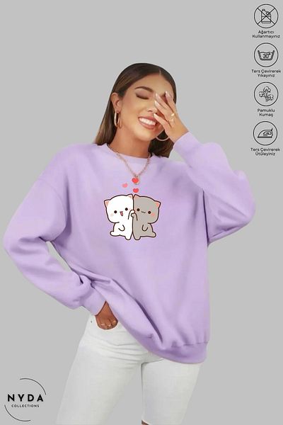 Nyda Collections Μακρυμάνικο φούτερ χωρίς κουκούλα - Crew Neck, Bubu Dudu Printed