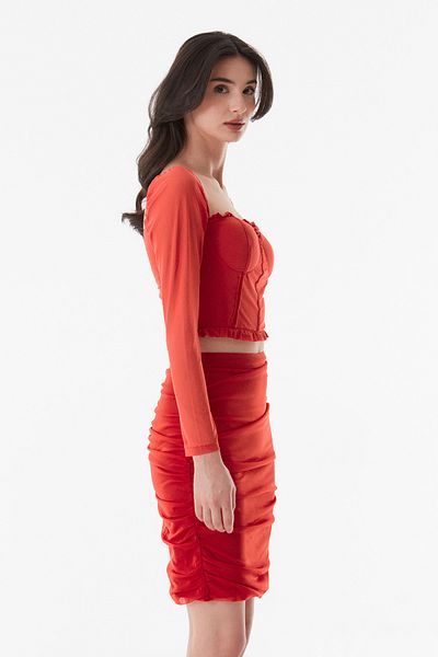 Fulla Moda Tulle Detailed Heart Collar Crop Blouse