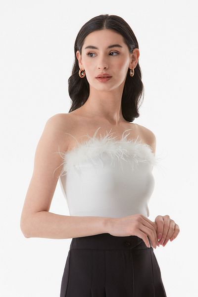 Fulla Moda Στράπλες Γούνινη Crop Μπλούζα