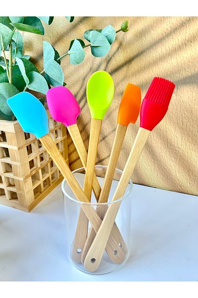 Mottogo 5-Piece Mini Bamboo Spatula Set| Silicone Cooking Set
