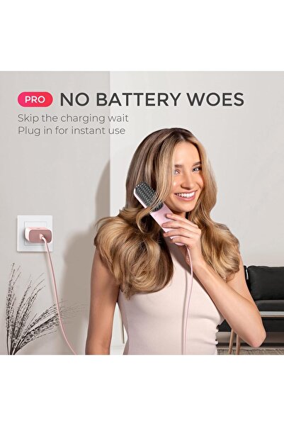 TYMO Porta PRO Cordless Hair Straightener Brush, Cordless & Fast Charger Dual Power, Pink