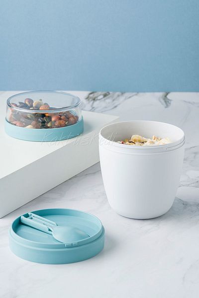 KaktüsKedi Portable Yogurt Container with Spoon - 700 ml Practical Food Cup