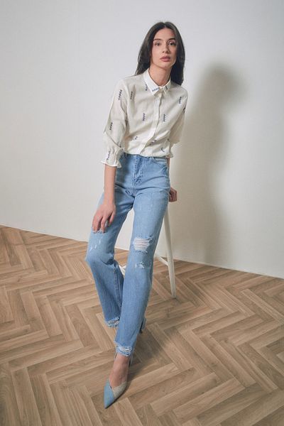Fulla Moda Printed Lace-up Long Sleeve Shirt