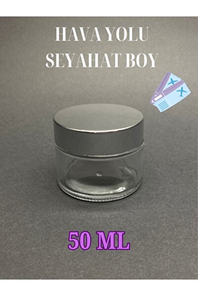 JUST TRAVEL 50 ML BOŞ ŞEFFAF CAM KAVANOZ GÜMÜŞ AYNA KAPAKLI MERHEM KREM KUTU ...