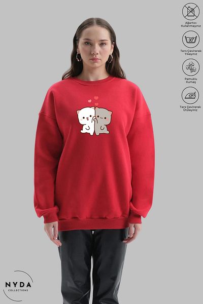 Nyda Collections Суитшърт с дълъг ръкав и качулка - голямо деколте, щампа Bubu Dudu