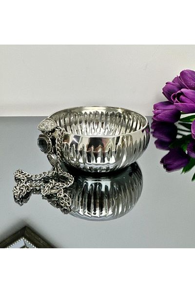 PEKİBU Luxury Mini - Ανοξείδωτο μπολ για γλάστρα, μοτίβο ρίγες, ασημί 12 cm