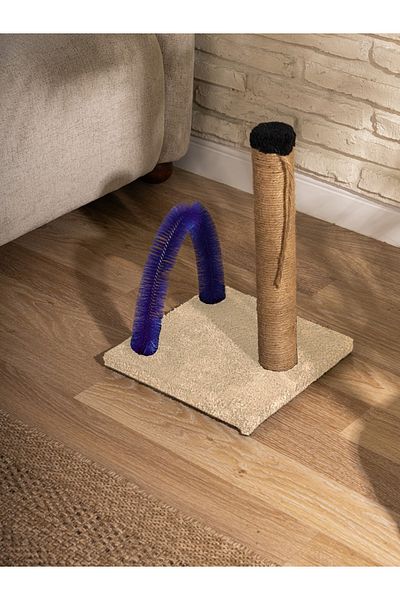 BEYLİNİ Cat Scratching and Itching Board - Plush Fabric, Erasable Unassembled, 40cm Height (Cream)