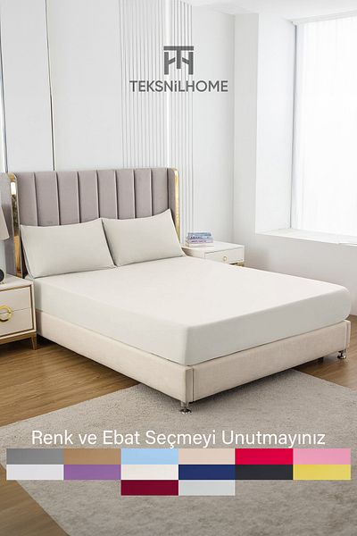 TeksNil Home RanForce Beige Elastic Cotton Single/double Bed Sheet - 14 Colors Fitted